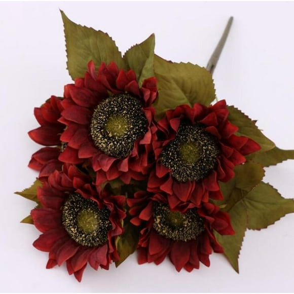 5 têtes fleurs artificielles tournesols fleurs en plastique décoration fausse fleur fleurs caouannes pour intérieur extérieur printemps jardin balcon en pot boîte à fleurs rouge