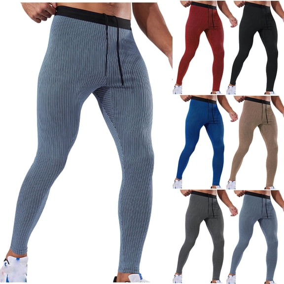 RKSTN Mens Leggings Compression Pants Elastic Drawstring Athletic Tight Leggings Base Layer Bottoms with Pockets for Running Workout Sports Yoga