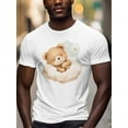 thumbnail image 3 of Sleeping Bear Men's T Shirts Cloud T-Shirt for Men Cute Cartoon Crew Neck Tees Cotton Tops, White, M, 3 of 7
