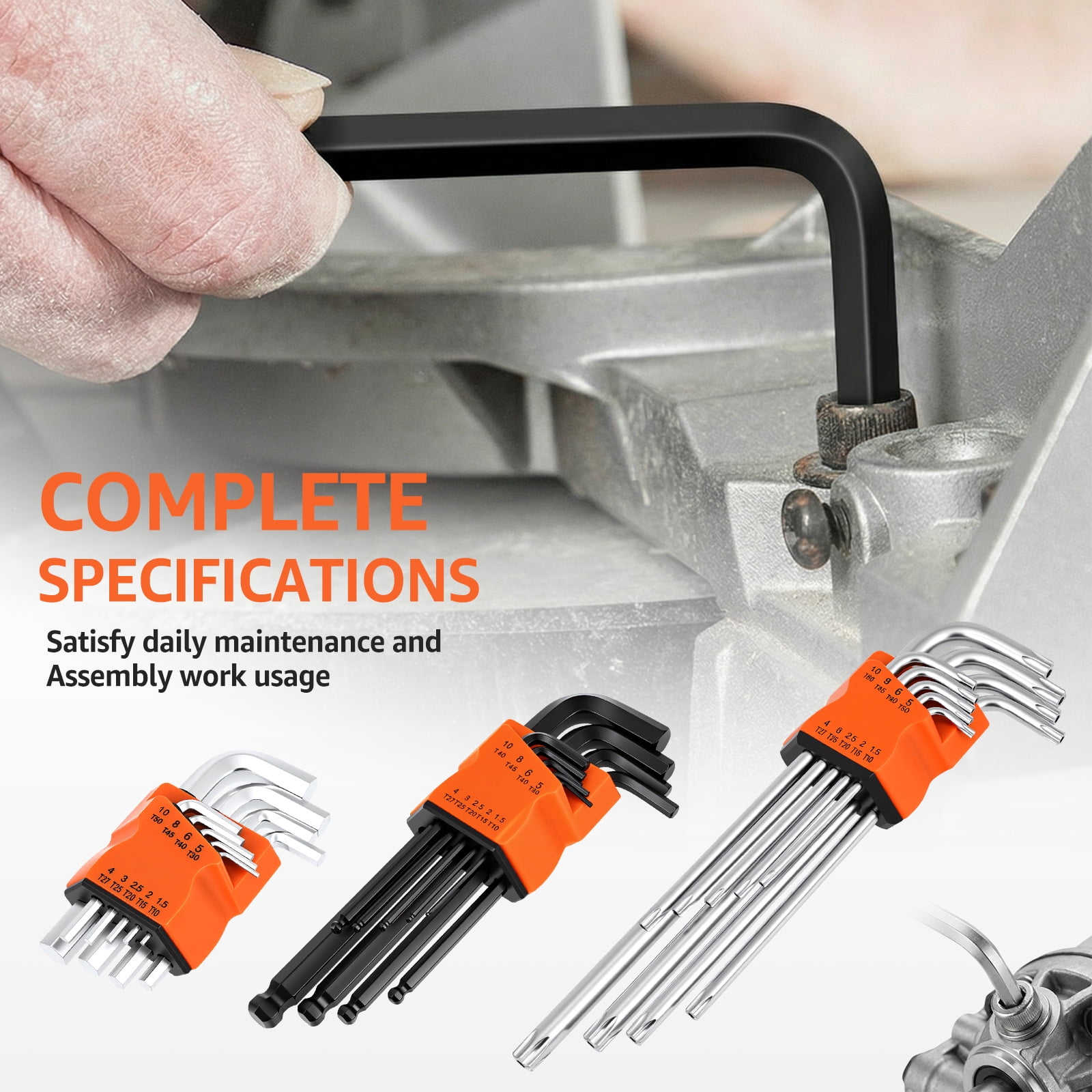 9Pcs Hex Key Set Portable Long Ball End Hex Wrench Torx Key Set Practical Multi Size Allen Wrench for Bicycle Motorcycle Scooter Repair