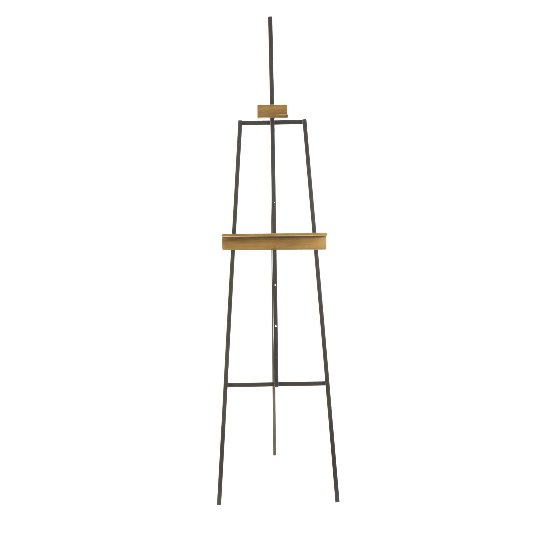 DecMode 15" x 69" Black Metal Painter's Inspired Floor 4 Tier Easel with Gold Accents, 1-Piece