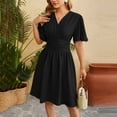 thumbnail image 6 of GZWYHT Summer Dresses,Dresses for Women 2025 Women'S Spring/Summer V Neck Waist Waist Flared Sleeves Fashion Casual Dress Midi Dresses,Petite Dresses,Black Dress,Elegant Dresses M, 6 of 9