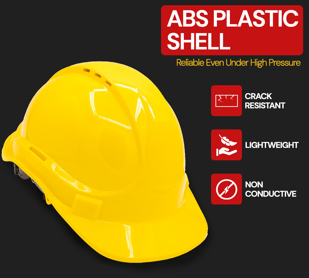 10 Pack Yellow Hard Hat for Men – Adjustable Type 1 ABS Plastic Safety Helmet, Lightweight Head Protection for Construction, Electrical, and Industrial Work
