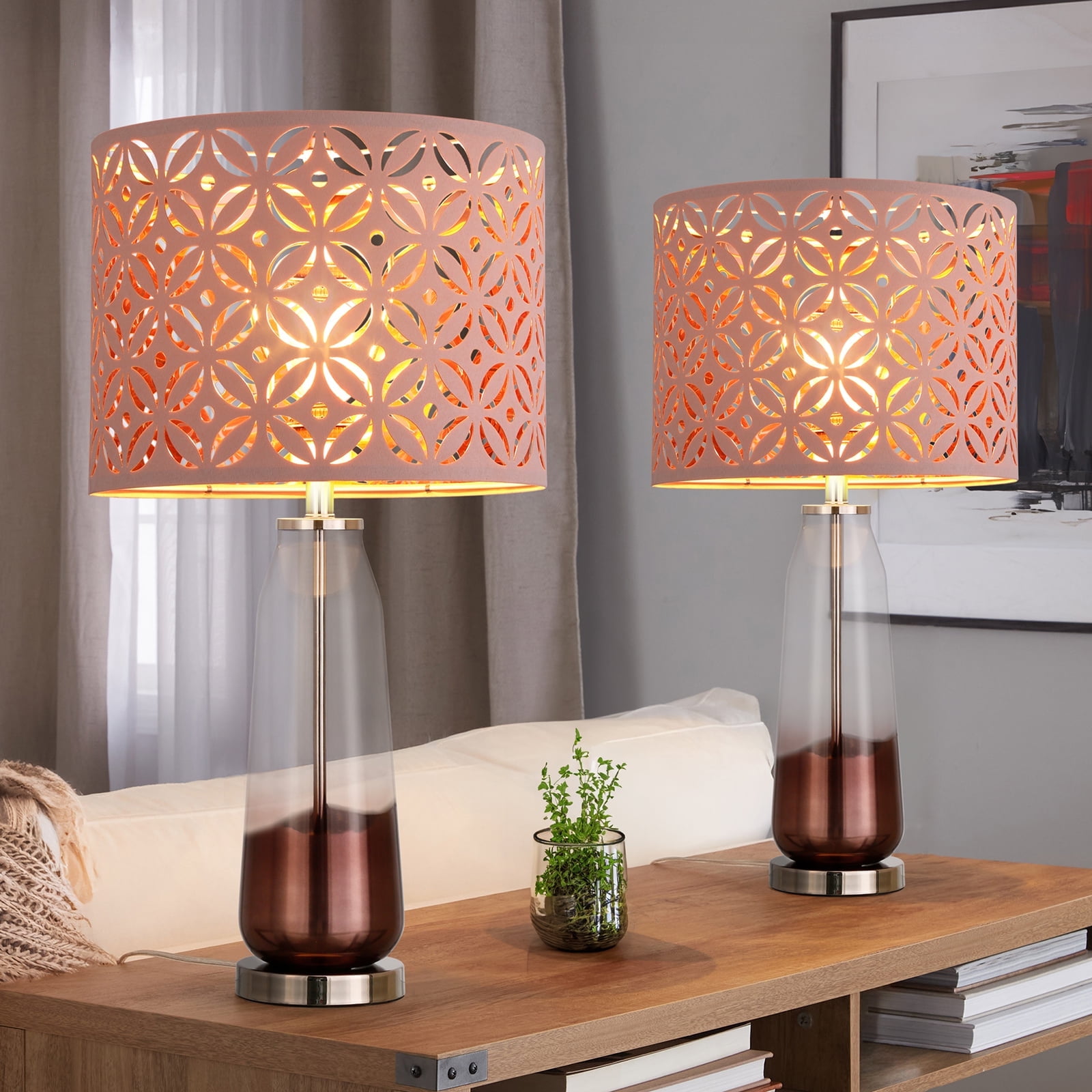 NATYSWAN Pink Lamp Shades Set of 2, Universal Drum Lampshades for Table Lamp, Floor Lamp,Lamp Shade Harp Holder Included