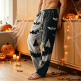 thumbnail image 3 of EANJE Halloween Plus Size Pajamas for Men Loose Wide Leg Corduroy Sleepwear Pajama Pant Trendy Pumpkin Ghost Bat Print High Waisted Pj Fall Drawstring Lounge Pants with Pockets Khaki L, 3 of 5