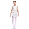 thumbnail image 6 of iiniim Girls 2 Piece Sequin Gym Ballet Lyrical Jazz Dance Outfit Sleeveless Crop Top with Layered Skirt White 10, 6 of 7