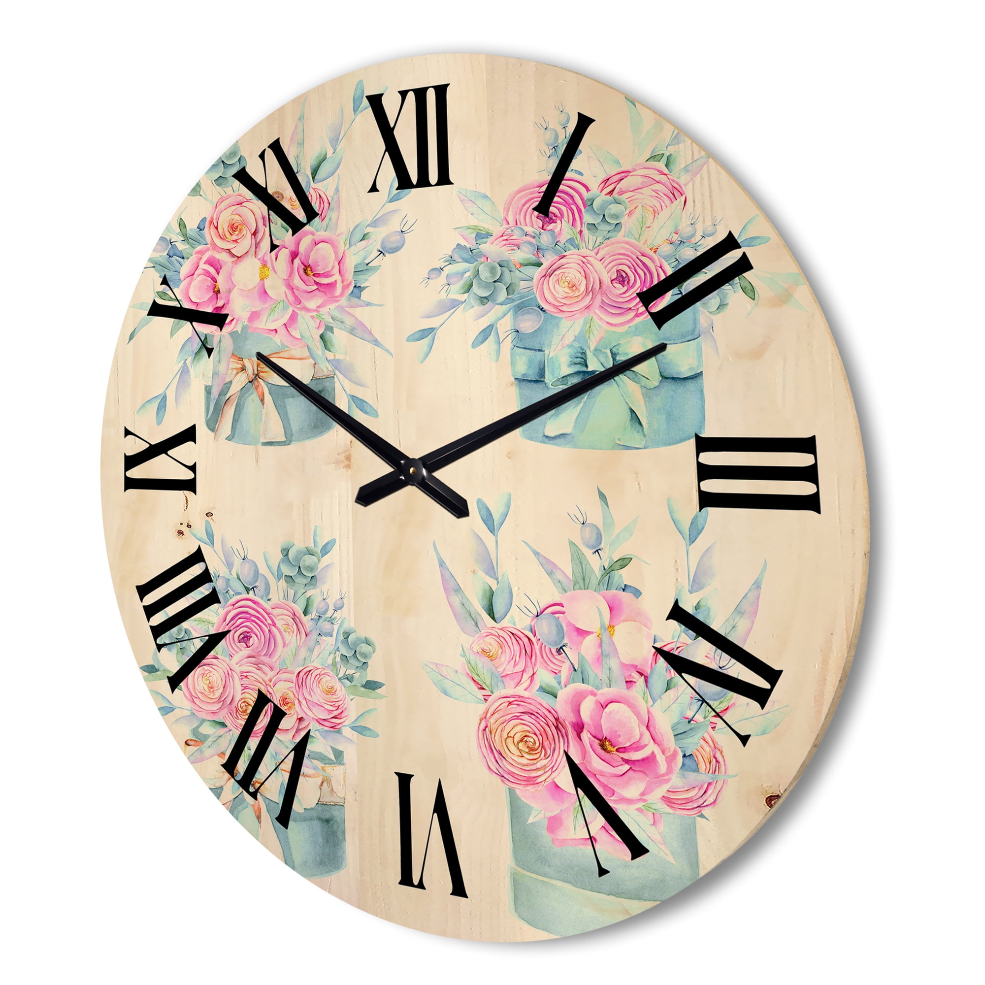 Designart 'Bouquets Collection of Pink Roses' Farmhouse Wood Wall Clock