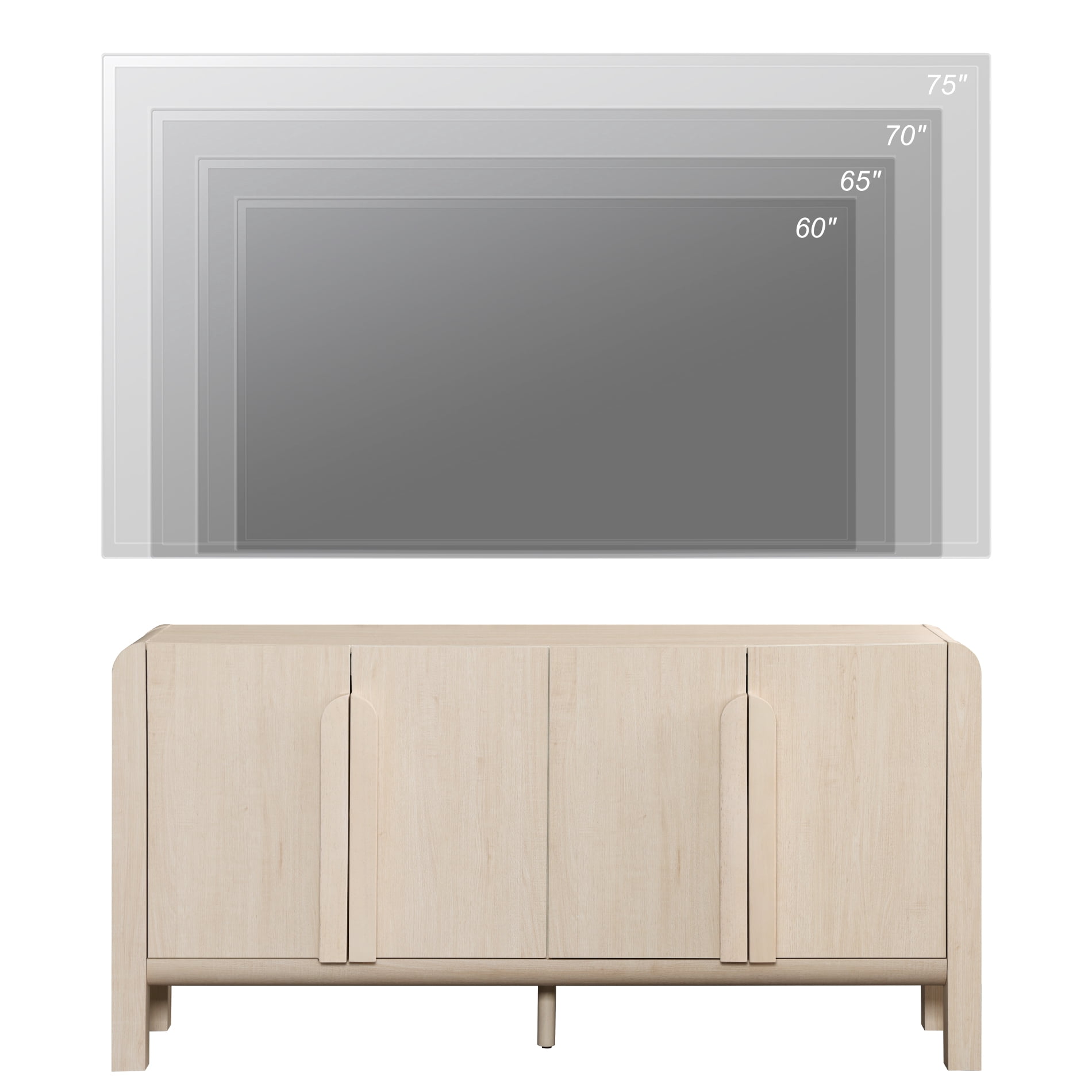 Modern 63" TV Stand with Storage, Entertainment Center with Adjustable Shelves,Wooden TV Console with 4 Doors for Living Room