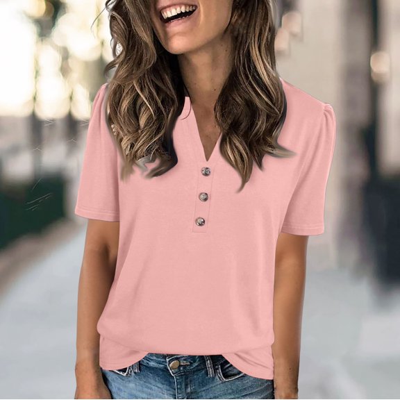 Womens Summer Tops 2026 Short Sleeve Shirts Beach Vacation Outfits Dressy Casual Blouses Pink 3XL