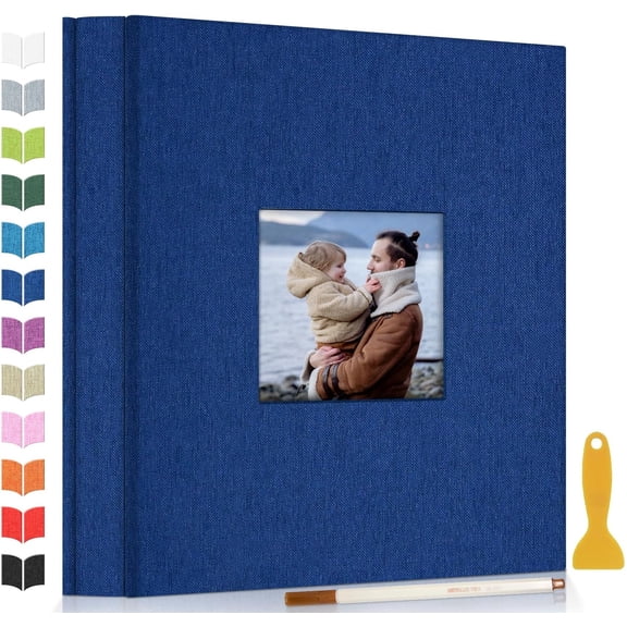 JinBeiXi 40 Page Linen Scrapbook Album, Self Adhesive Photo Book with Cover Window for 4x6, 5x7, 8x10 Photos