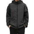 thumbnail image 2 of WTOBBY Men's Workwear Waterproof Hooded Jacket, Loose Fit Zip Pocket Warm Coat, Long Sleeve Outdoor Casual Wear for Fishing and Hiking,Black L, 2 of 6