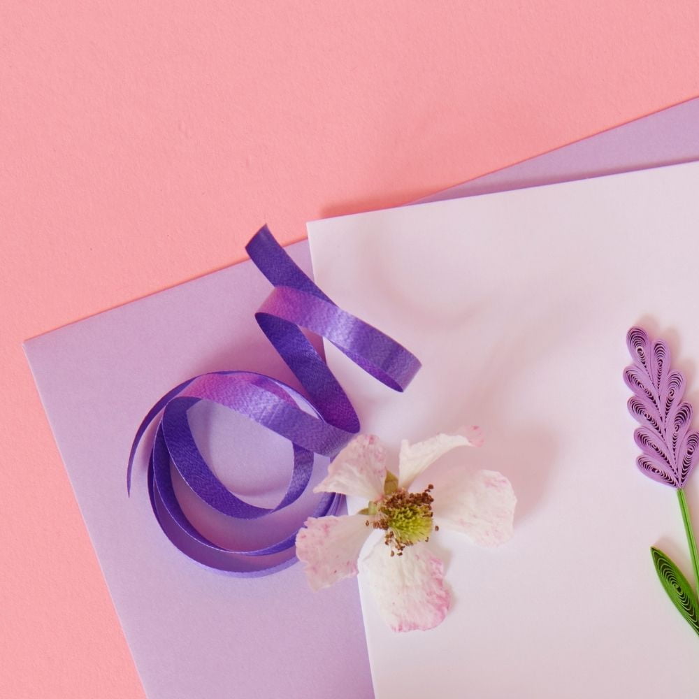 Vietnam Hand Quilled Paper Purple Lavender Flowers Greeting Card