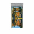 thumbnail image 2 of Ambesonne Landscape Fitted Sheet & Pillow Sham Set, Lake House in Autumn, Full, Multicolor, 2 of 3
