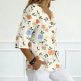 thumbnail image 2 of 3/4 Sleeve Boho Linen Tops for Women, Spring Floral Printed Blouses for women Dressy Casual, Basic Womens Cotton Linen Top, 2 of 5