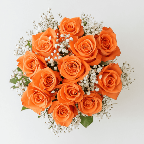 Two Dozen Orange Roses with Baby's Breath and Greenery- Fresh Flower Delivery