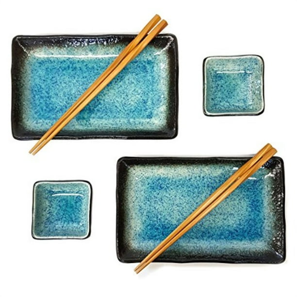 Happy Sales 6 Piece Japanese Sushi Plate Dinnerware Set, Blue Ocean