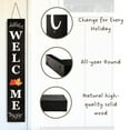 thumbnail image 6 of Perfnique Interchangeable Welcome Sign for Front Porch Standing, 47 x 7.9 Inch Black Wooden Leaner Sign with 10 Interchangeable Designed Icons(5 double sided disks), Modern Farmhouse Rustic, 6 of 8