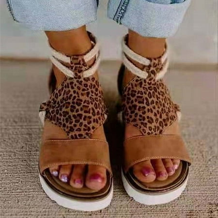 

AXXD Brown Sandals for Women 7.5 Summer Sandals Linen Woven Slope Heel Roman Shoes Spliced Sandals