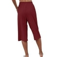 thumbnail image 5 of Capreze Women Capris Pants Solid Color Casual Loose Palazzo Trousers Buttons Decor Cotton Linen Pajama Bottoms, 5 of 5