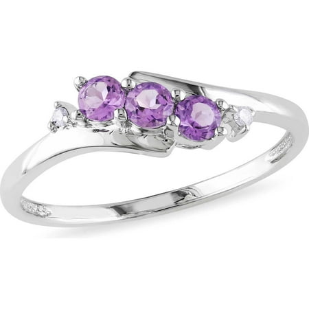 Gold Amethyst Stone - 1/3 Carat T.G.W. Amethyst and Diamond-Accent 10kt White Gold Three Stone Bypass Ring