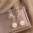 thumbnail image 4 of Osdhezcn Crystal Bowknot Drop Earrings for Women Imitation Pearl Pendant Earring Jewelry, 4 of 9