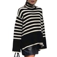 thumbnail image 1 of Liacowi Women Juniors Knitted Turtleneck Sweater Long Sleeve Striped Pullover Split Jumpers Tops Fall Loose Knitwear for Teen, 1 of 5