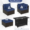 thumbnail image 3 of Gymax Set of 5 Patio Furniture Set Heavy-duty Frame Rattan Sofa Set w/ 60000 BTU Firepit Table Navy, 3 of 7