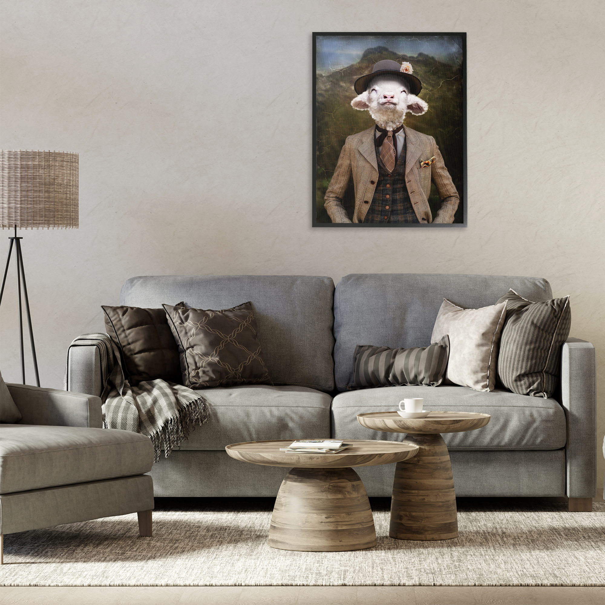 Stupell Industries Happy Classic Lamb Animals & Insects Painting Black Framed Art Print Wall Art, 24 x 30