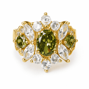 Adjustable Green CZ Ring for Women, Gold Tone Copper Cluster Ring