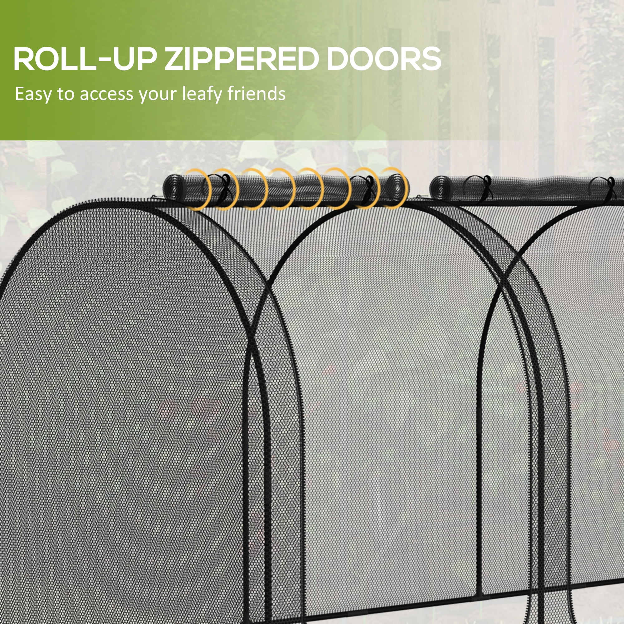 9' x 4' Crop Cage, Plant Protection Tent with Three Zippered Doors, Storage Bag and 6 Ground Stakes, for Garden, Yard, Lawn, Black