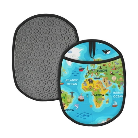 

Naloa World Map With Animals Landmarks Silicone Pot Holders Oven Mitts Heat Resistant Hot Pads Non Slip Pot Holder for Kitchen Baking and Cooking 9.4 x 7.5 Inches