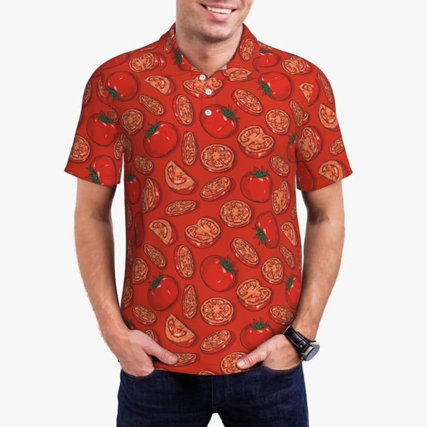 Balery Tomatoes Camisa Polo de Hombre con Estampado, de Manga Corta y Tejido Medio, Camisa Tipo Golf Polo-Small