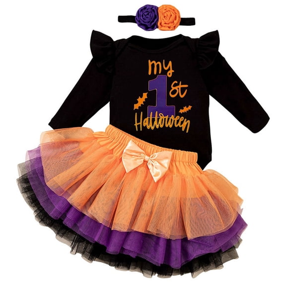 Tfken Halloween Girls Child Toddler Outfit Sets Comfy Soft Holiday Daily Girls Halloween Cute Tops With Tulle Skirts Set Party Performance Fashion Children Lightweight Outfit Size 9-12 Months
