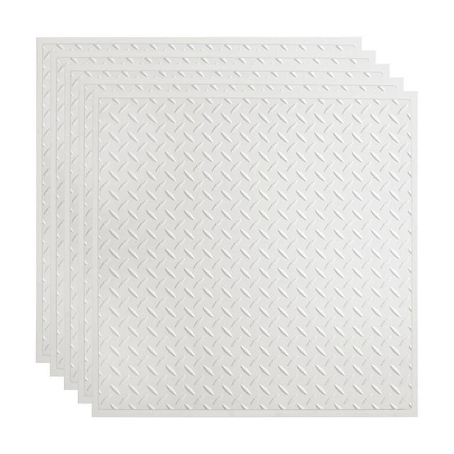 FASÄDE Diamond Plate Decorative Vinyl 2ft x 2ft Lay in Ceiling Panel in Gloss White (5 Pack)