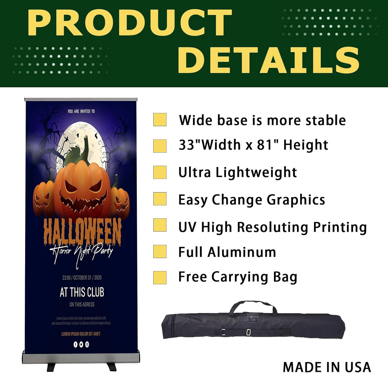 Custom Printed Retractable Banner with Stand, Banners & Signs Customize for Business, Custom Poster Wedding, and Trade Show 33" x 81"