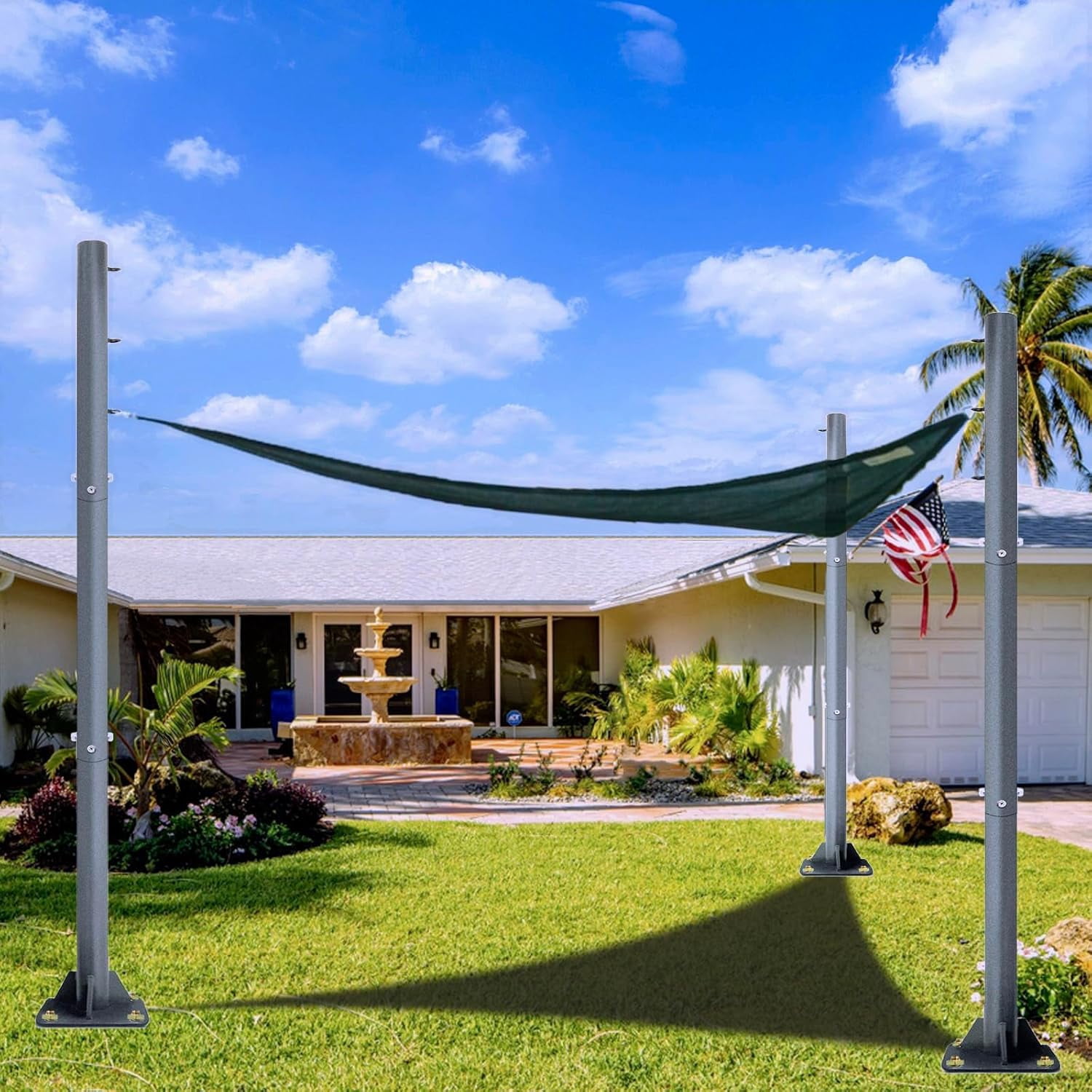 2 Pack Sun Shade Sail Poles - 10ft Outdoor Removable Sunshade Support Post Heavy Duty Canopy Awning Shade Cloth Metal Pole Posts Kit for Outside Patio Backyard Garden Ground Playground