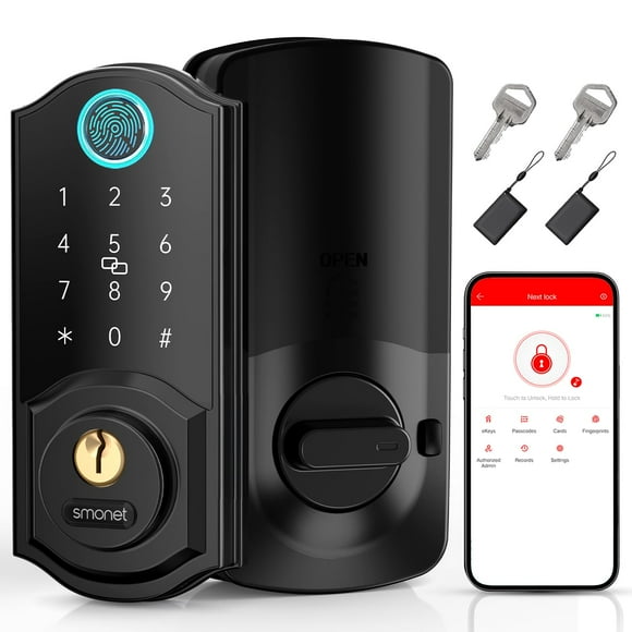Smart Lock,SMONET Fingerprint Deadbolt Keyless Entry Door Lock with Electronic Bluetooth Digital Keypad Deadbolt for Front Door,Biometrics,Auto-Lock,F