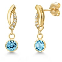 Gem Stone King 14K Yellow Gold Swiss Blue Topaz and Lab Grown Diamond Earrings for Women | 1.35 Cttw | Gemstone November Birthstone | Round 5MM