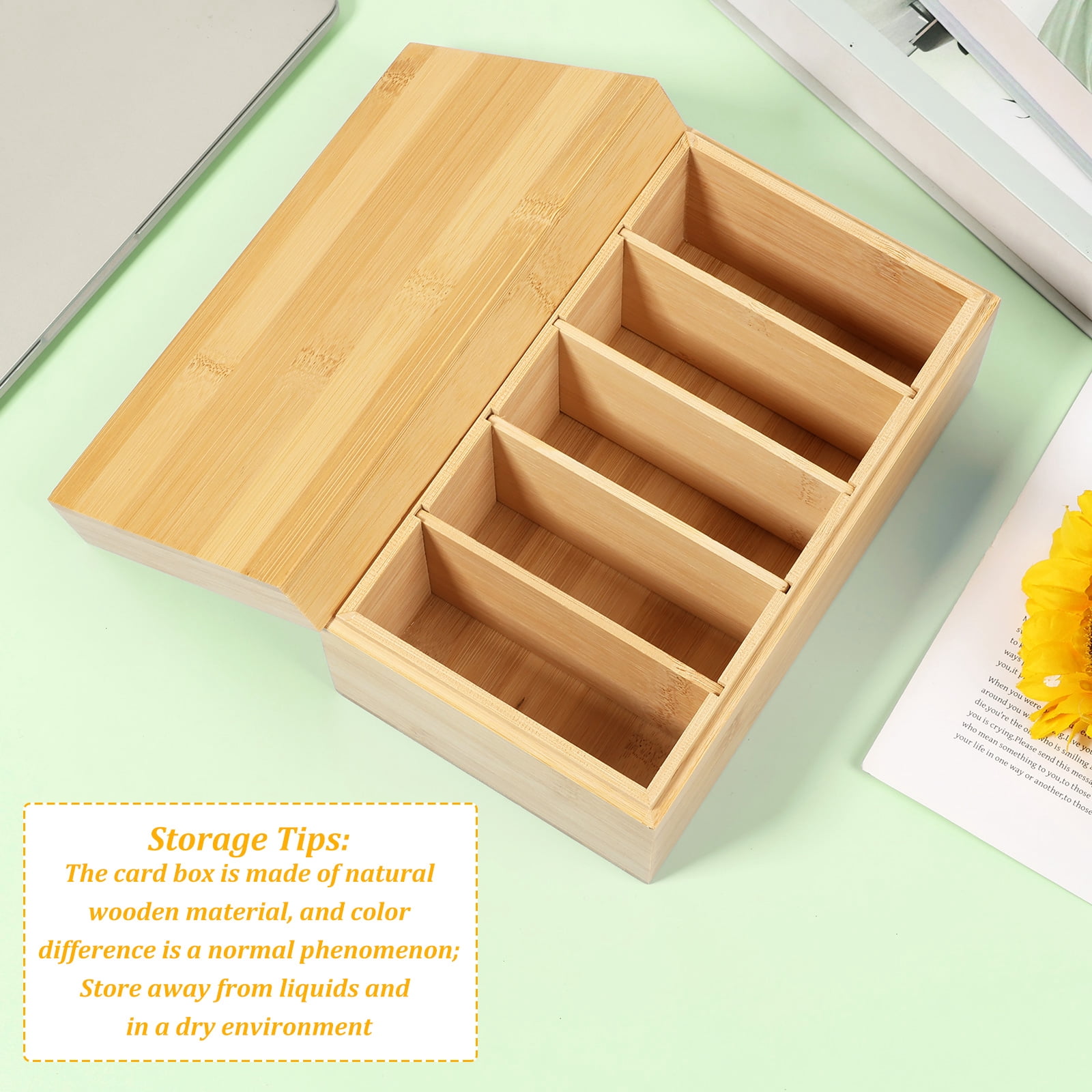 3 x 5in Index Card Holder Set Wood Recipe Box Organizer Index Card Organizer Adjustable Divider Without or With 300 Note Paper for Office Business Home