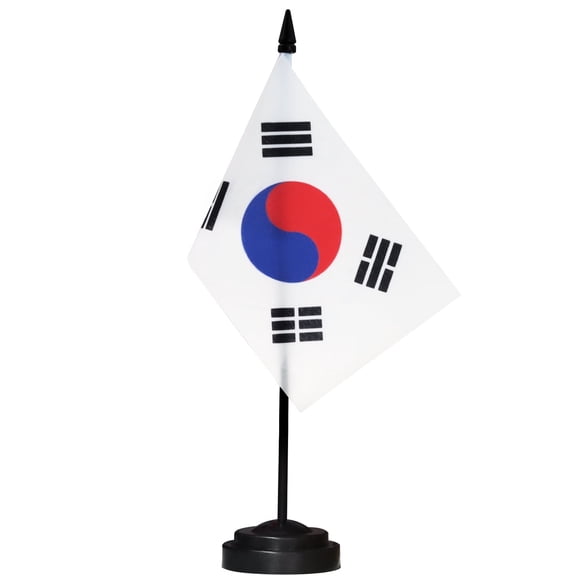 ANLEY Korea Deluxe Desk Flag Set - 6 in x 4 in Miniature Korean Desktop Flag