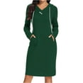 thumbnail image 2 of Pleated Dress Women's Fashionable Solid Color V-Neck Pocket Long Sleeved Hooded Sweatshirt Dress Long Sleeved Round Neck Mid Calf Dress Womens Dresses for Wedding Guest S-89 Green S, 2 of 6