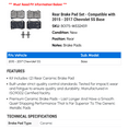 thumbnail image 2 of Rear Brake Pad Set - Compatible with 2015 - 2017 Chevy SS Base 2016, 2 of 2