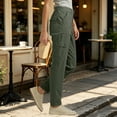 thumbnail image 4 of Inleife Women Solid Straight Leg Cargo Pants Zipper Button Closure Multi Pocket Outdoor Casual Utility Long Trousers, 4 of 6