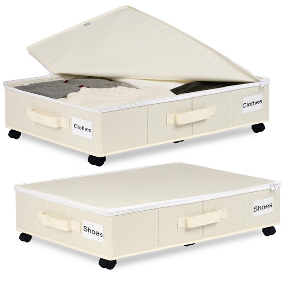 Organizador de almacenamiento bajo la cama Vincona, 2 unidades, beige, 78 x 40 x 18 cm