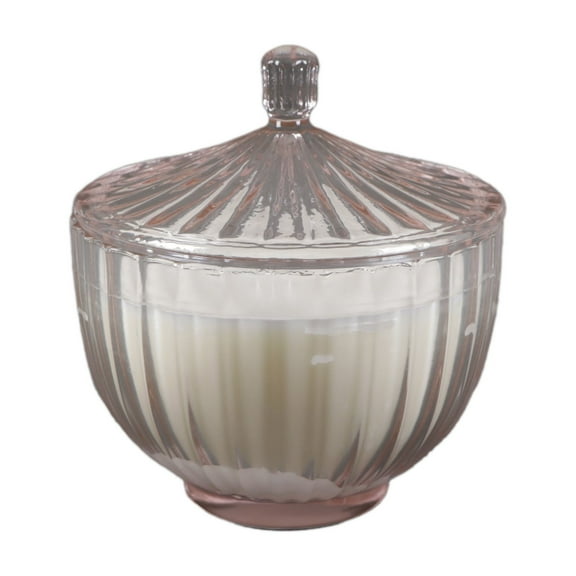 5.5"D Glass Rib Apothecary Candle with Lid - Peony