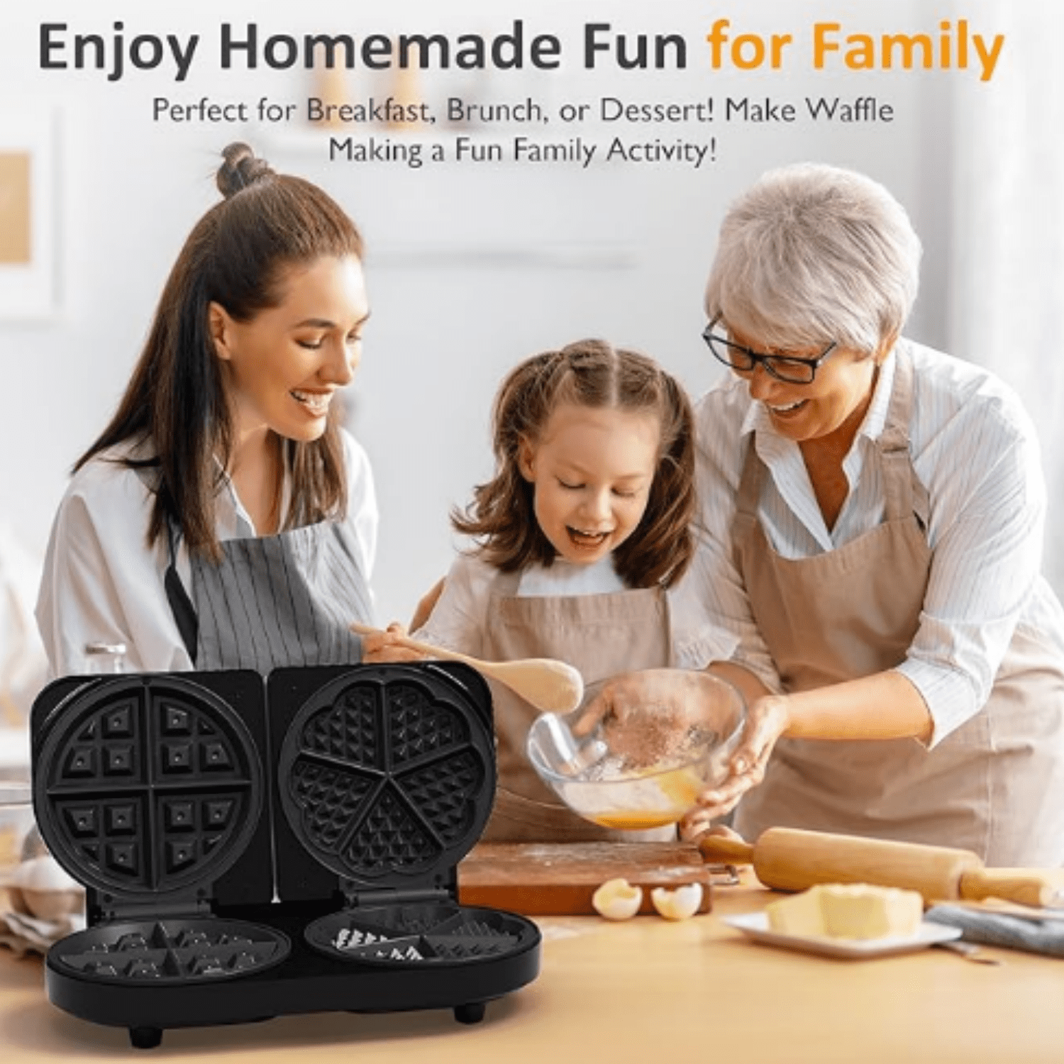 Dual Waffle Maker: Heart Waffle & Classic Waffle Iron with 2 Adjustable Temp Knobs, Nonstick Waffle Machine with Indicator Light, Easy to Clean, The best gifts for Her, Kids and Families