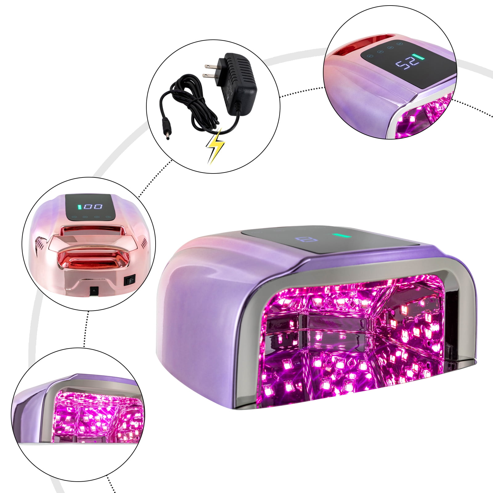 Wildnix Nail Dryers with Dual Light Source (UV/LED), 15600mAh Battery, Intelligent Sensor, 4 Timer Settings (10s, 30s, 60s, 90s), Hand & Foot Dual-Use, Safe, Reliable, and Energy-Efficient