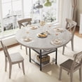thumbnail image 1 of 47.2 Inch Round Dining Table for 4 People, 1.6 Inch Thick Wooden Top & Metal Roman Column Legs, Round Kitchen Table with 3-Layer Storage Shelves for Dining Room, Kitchen, Grey, 1 of 9