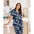 thumbnail image 5 of Ekouaer Women Pajamas Set Short Sleeve Button Down Sleepwear Soft Pjs Loungewear Pants Set Navy Tropics Small, 5 of 6