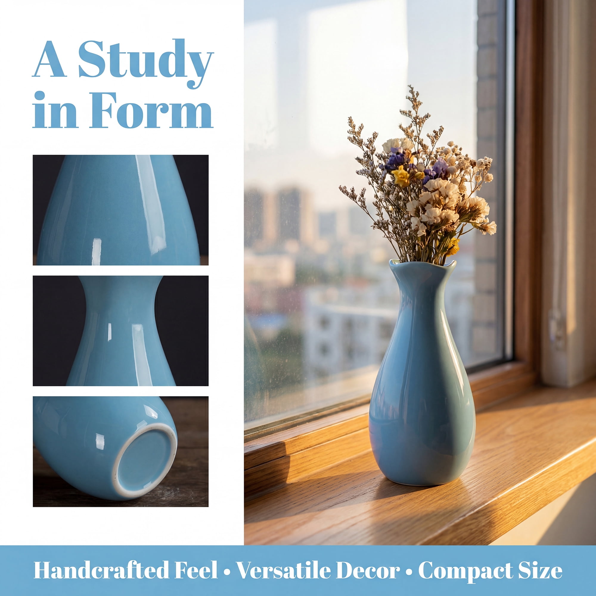 Unique Bargains Small Ceramic Bud Modern Cylinder Vase Blue 2.4"L x 2.4"W x 5.1"H